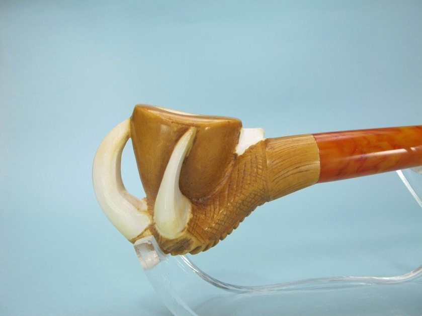 Eagle Claw & Egg Churchwarden Smoking Meerschaum Pipe Écume de Mer Hand Made w Case Stand Pouch