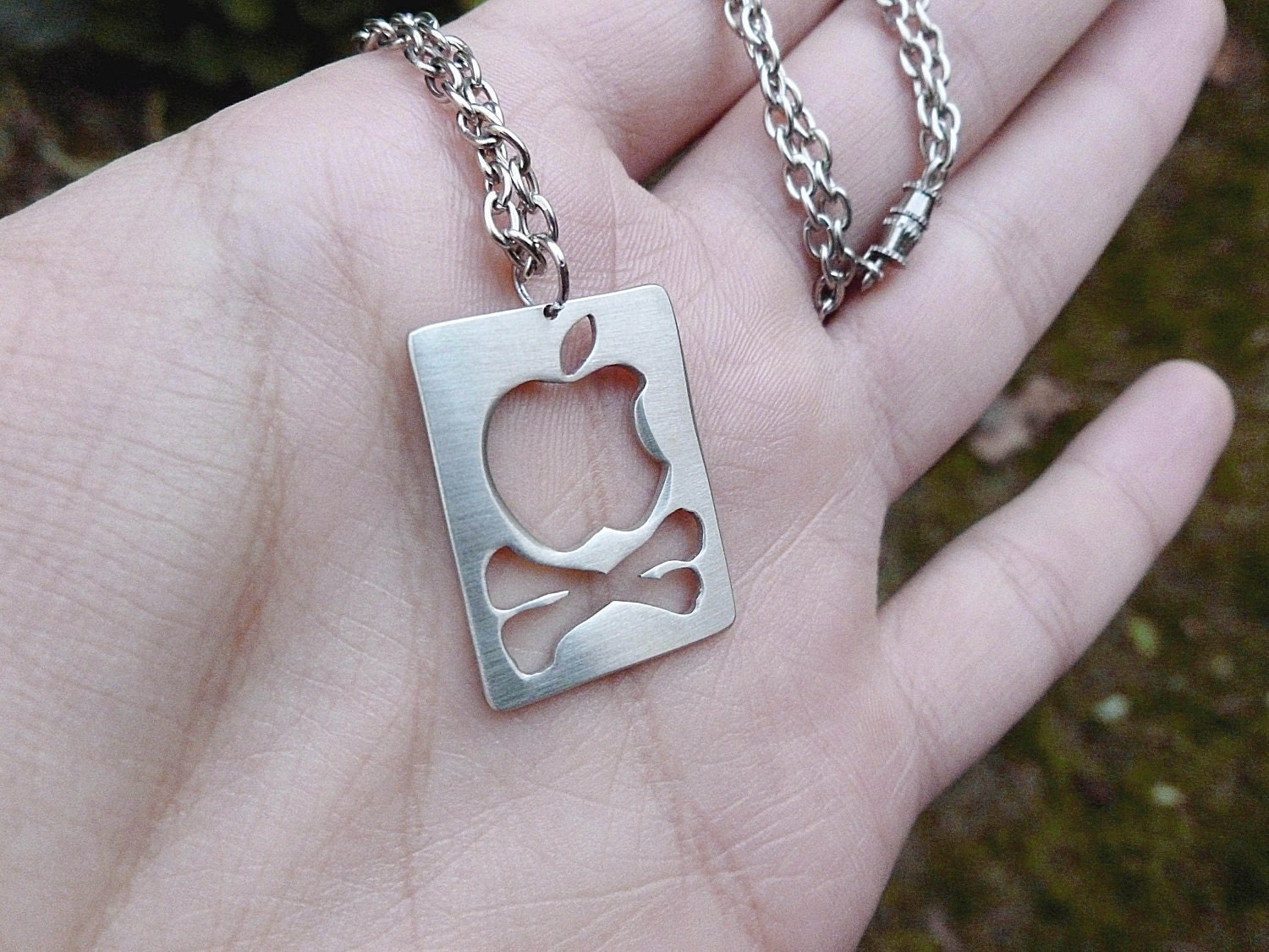 Apple Logo and Crossbones Pendant Necklace