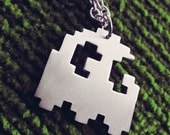 Pacman Pixel Art Ghost Geek Pendant Necklace Geekery Pixel Art Jewelry