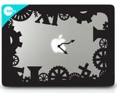Vinyl MAC DECAL laptop stickers Wall Geekery  gears machine engine Steampunk Computer Geekery- Steampunk Clock Watch E-  Removable Decal 132