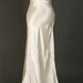 Vintage 1930's Satin & Lace Bias Cut Wedding Dress (antique-full length-butter-Boardwalk Empire-Depression Era-1930s-floor length-ivory-lace-floral-rosettes-satin-lace-crew neck-bias cut-sheath-train-sleeveless-small-medium)