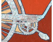 Bike Boston no.1 - Archival Print of Map painting with map of Boston, Massachusetts