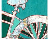 Bike Seattle -archival print of bicycle map painting with vintage map featuring Seattle Washington