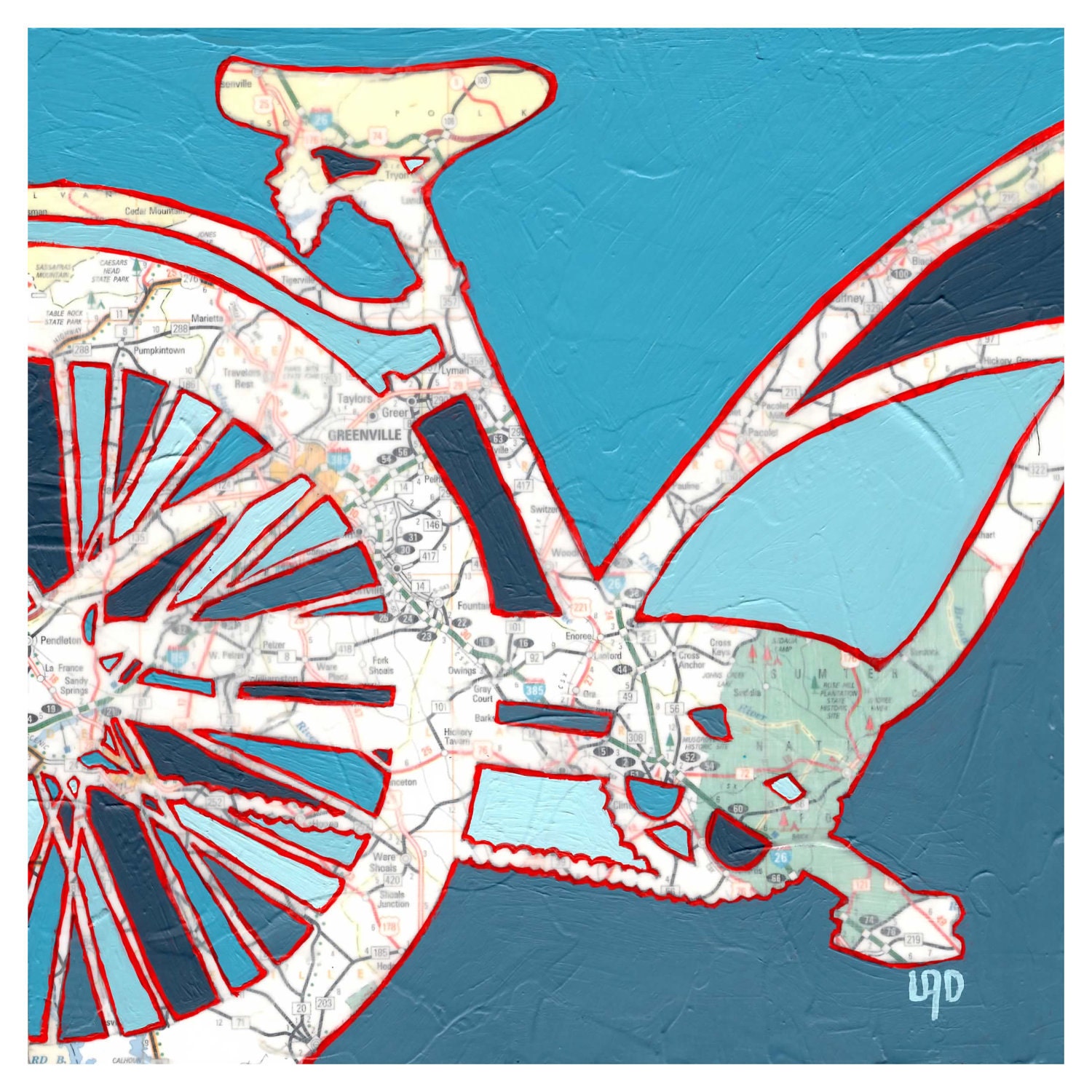 Bike Greenville no.1 archival print of bicycle map painting