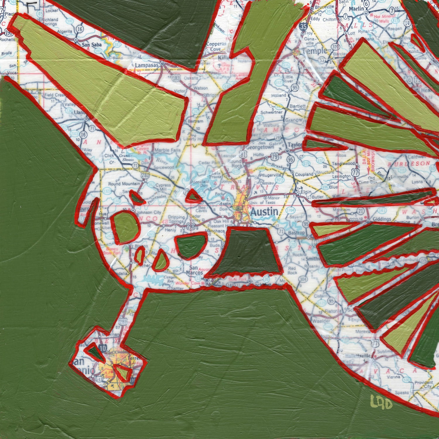 BIke Austin---Bicycle art print of Map Painting