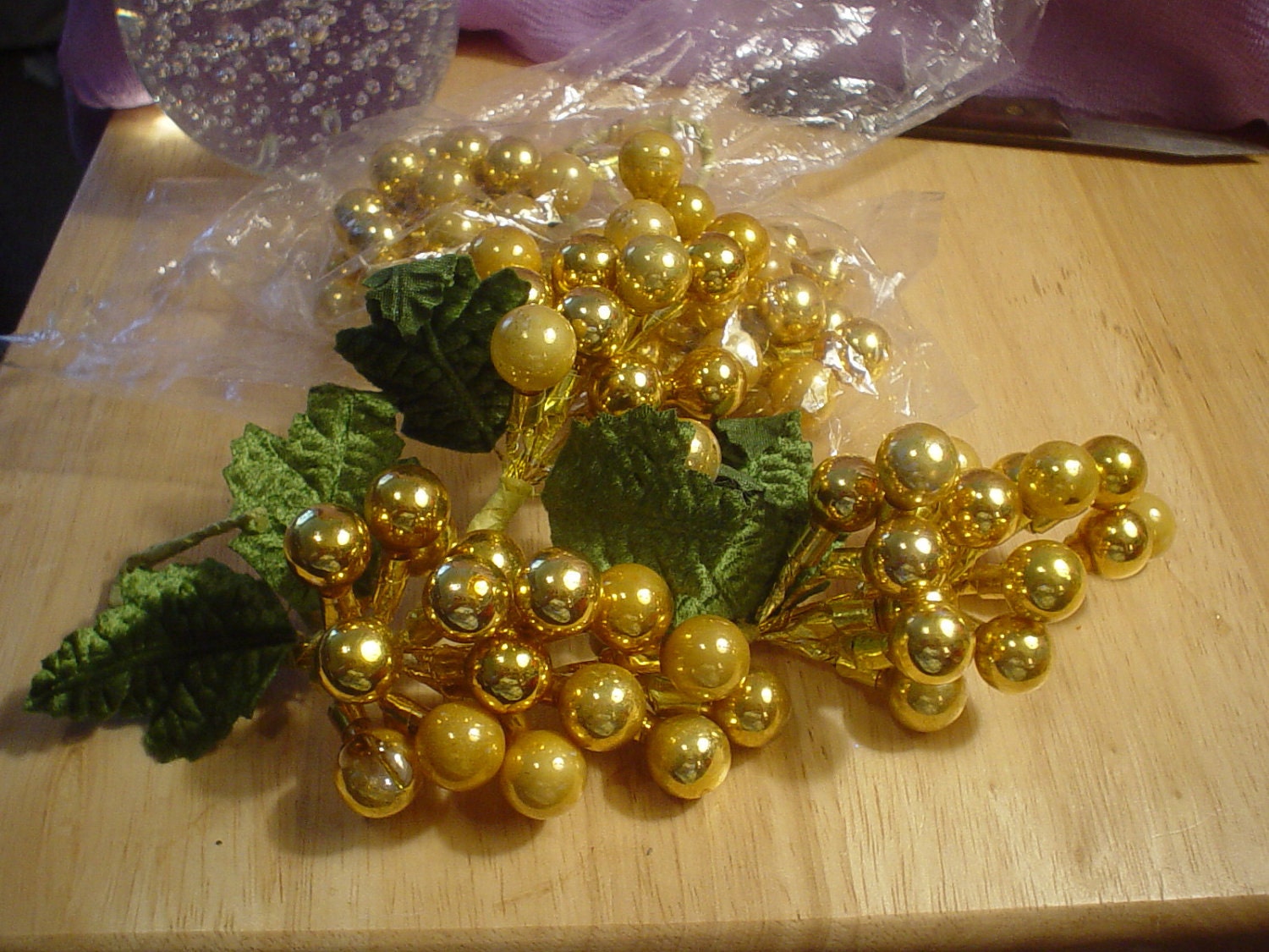 5 Destash Vintage Mercury Glass Gold Holly Berry Picks