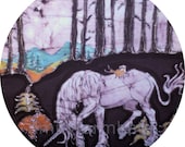 Unicorn in Woods with Fox and Bird - batik print from original