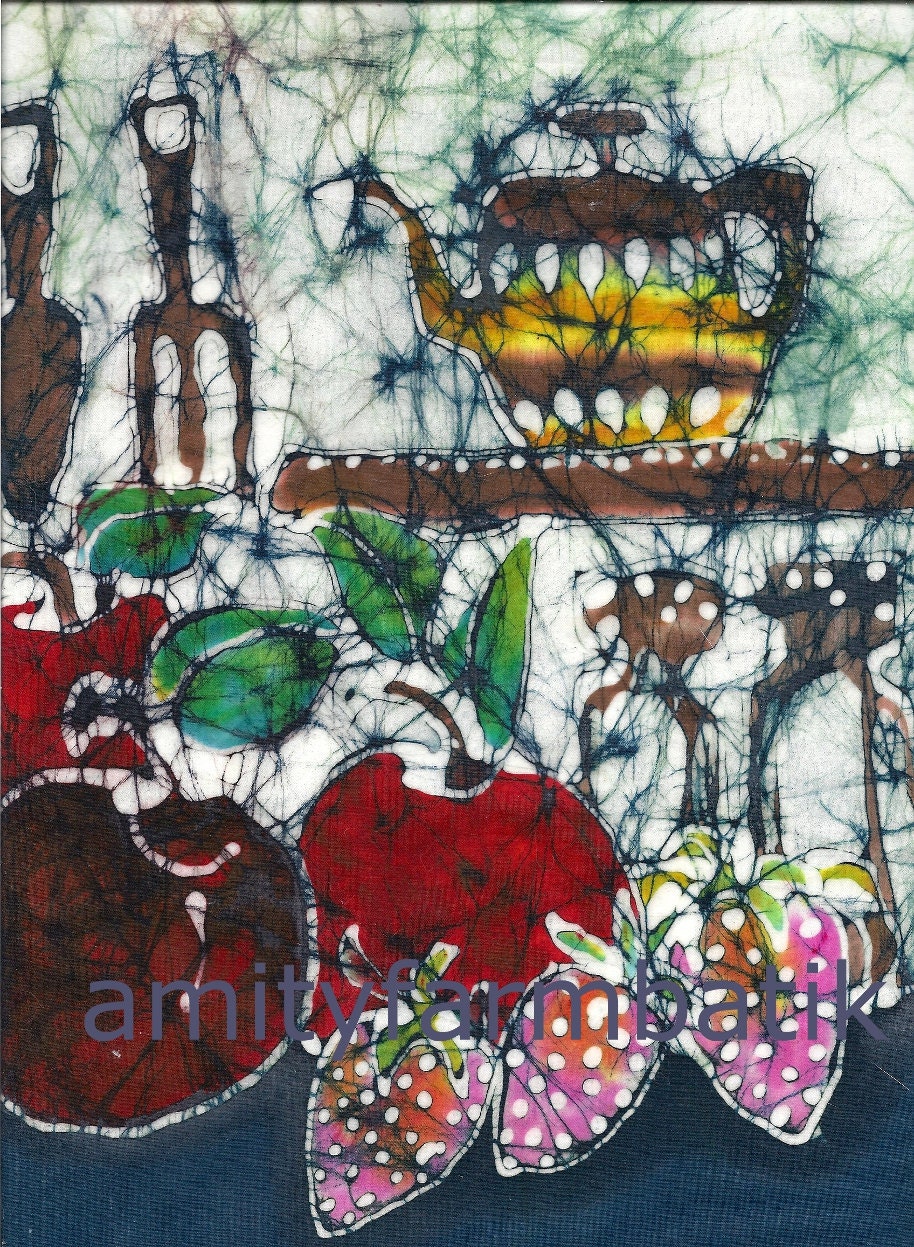 Still Life with Strawberries and Apples - batik print from original