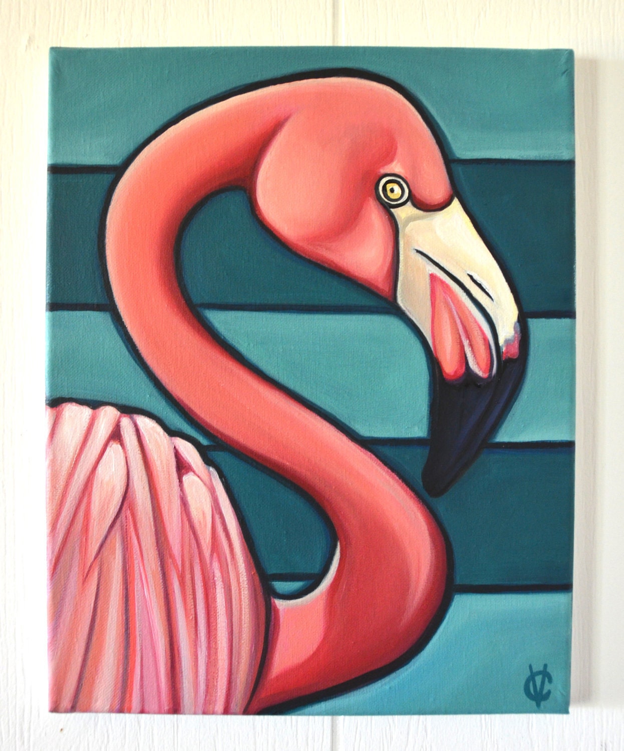 Original Flamingo Painting by Carin Vaughn 11"x14"