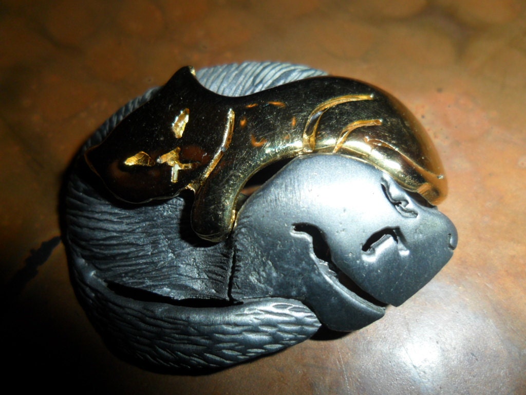 Cat and Dog Vintage Brooch