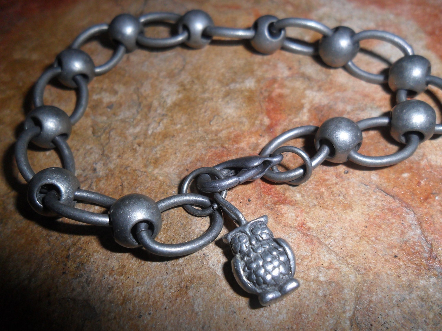 Owl Charm Pewter Bracelet