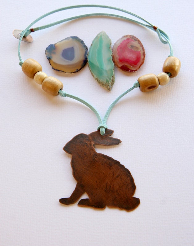 Rabbit silhouette copper spring necklace