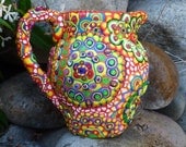 Clay Mosaic Ceramic Pitcher , "Flower Garden"