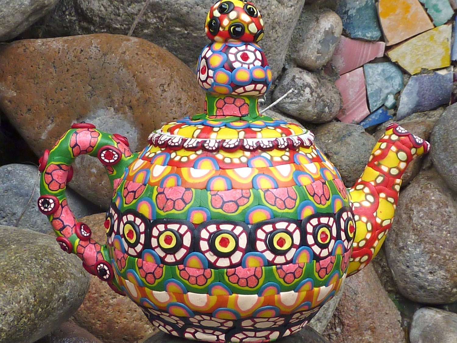 Upcycled Ceramic Clay Mosaic Teapot, "Little Guy"