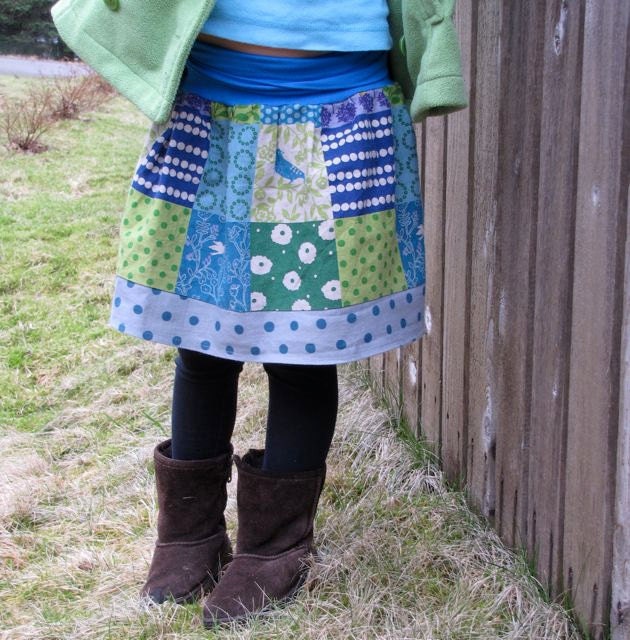 girls skirt - sophie's yoga-top - spring rabbit in chocolate corduroy, natural linen, and polka dot