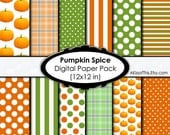 Thanksgiving Pumpkin Spice - Digital Paper Pack - 12x12 Inch Scrapbook Pages