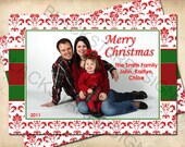 Christmas Card Damask Greeting Card - Holiday Party Invitation Thank You Card - Custom Made