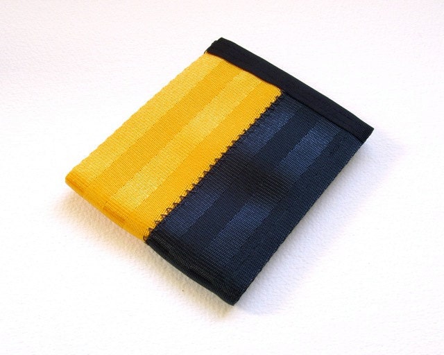 Vegan billfold wallet - gold and black seatbelt webbing