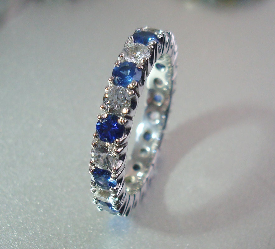 Eternity gold ring, 2.75 carat of blue and white Sapphires. Payment Plan is available.  P-018 Gold