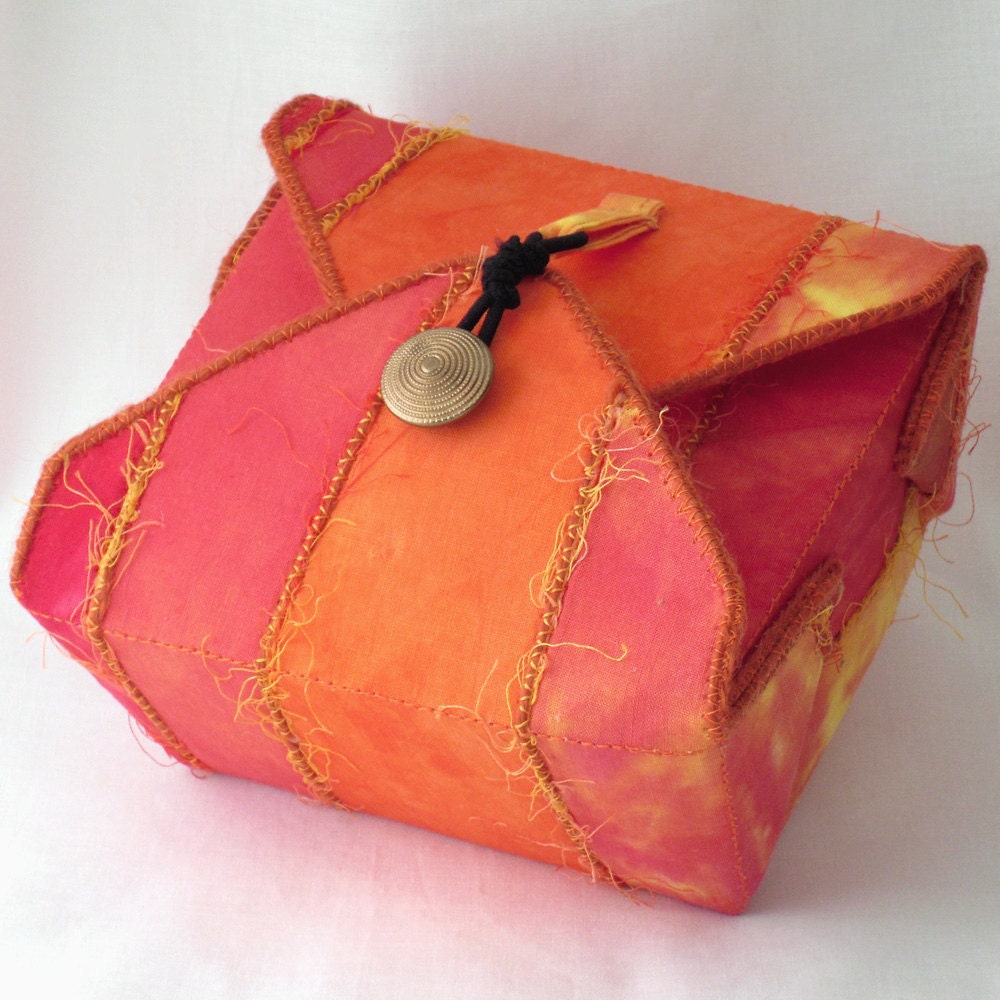 Fabric Box, Tangerine Orange, Jewelry Gift Cosmetics