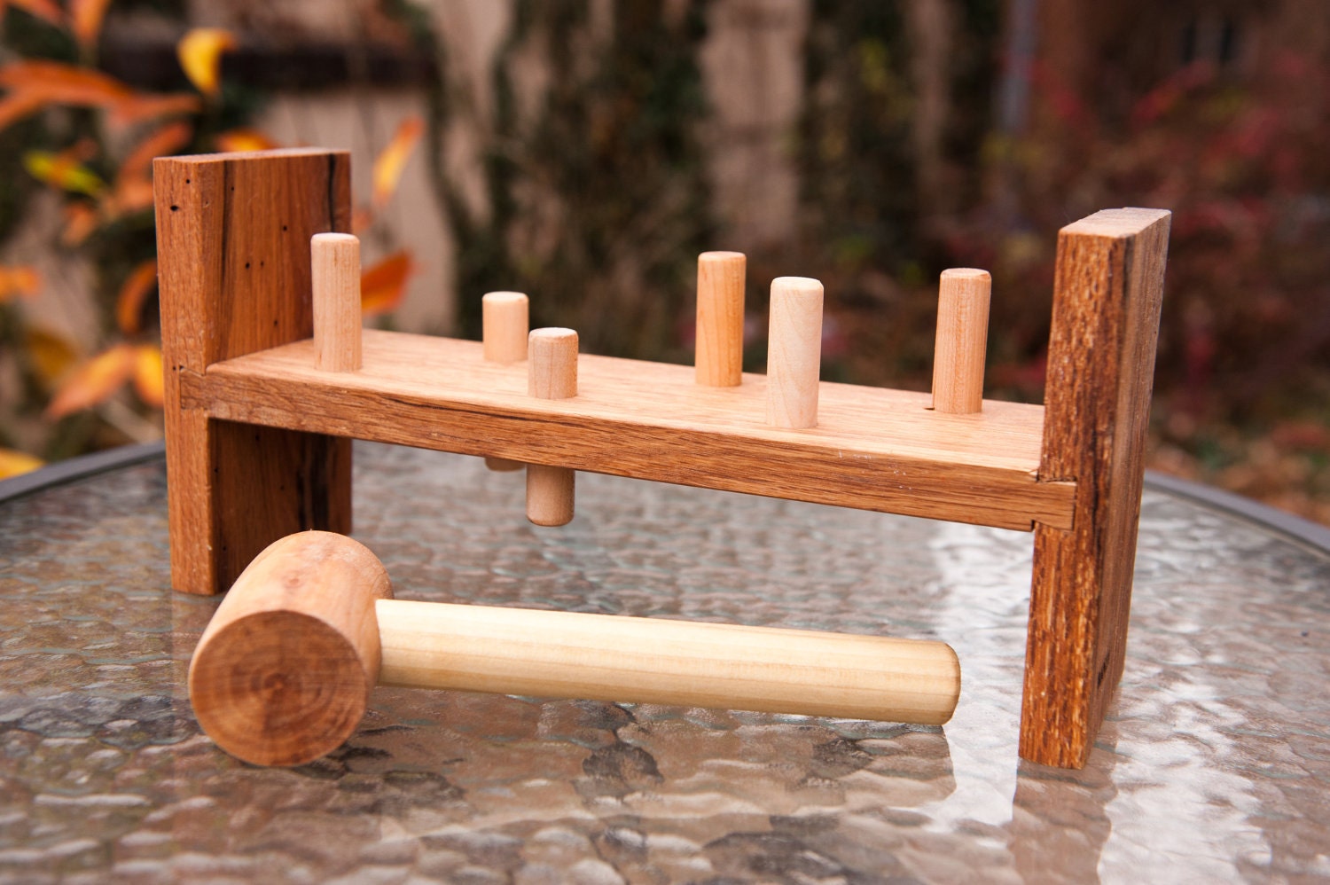 Whack-A-Roo classic pounding toy by BANDY.  Local salvaged wood, natural, non-toxic finish.