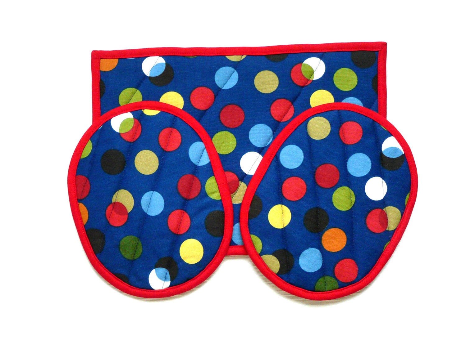 Trivet and Pot Holder Set Navy Blue Polka Dot READY TO SHIP