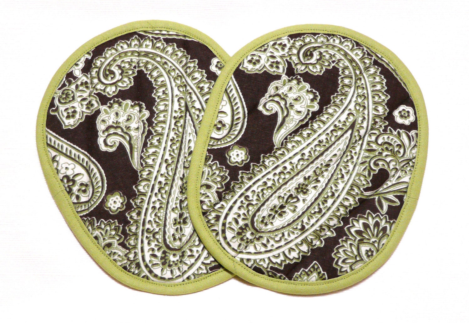 Pot Holders Brown and Green Paisley