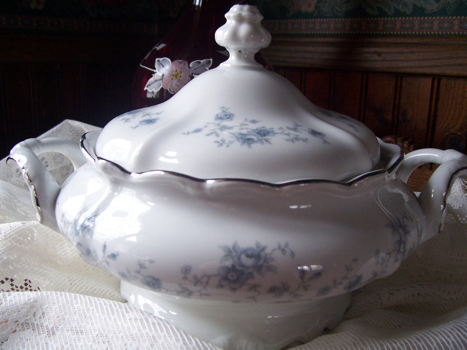 Vintage Johann Haviland Bavaria Blue Garland Fine China Covered Serving Bowl