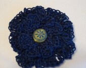 Navy poppy crocheted flower clip