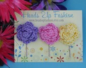 3 Rosebud chocheted flower bobby pins