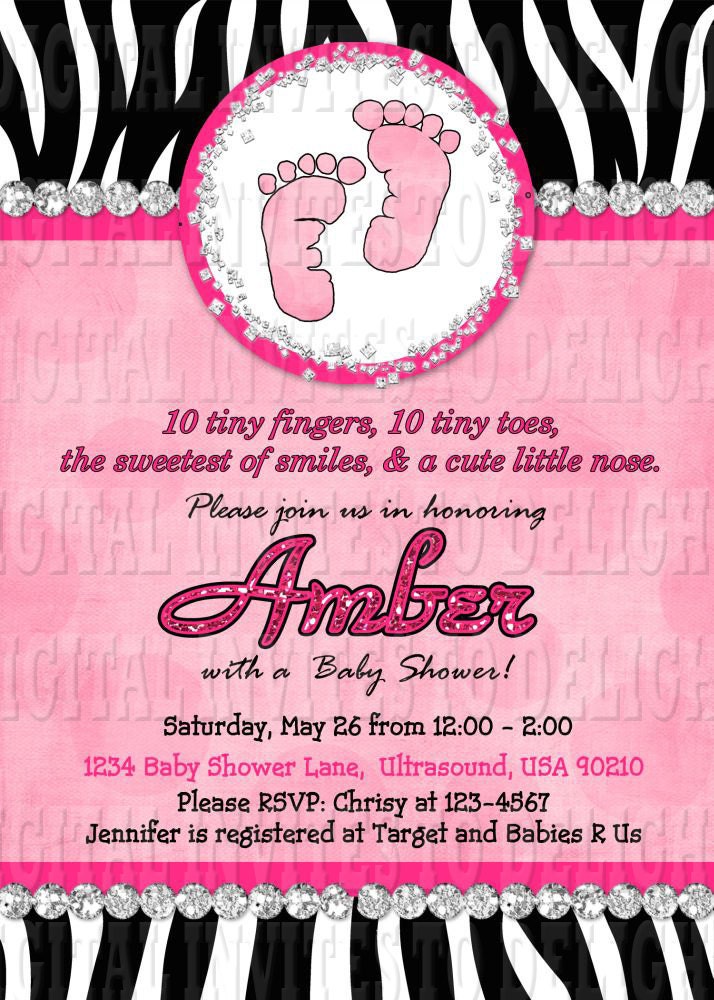 Digital Zebra Baby Shower Invitation Hot Pink DIY