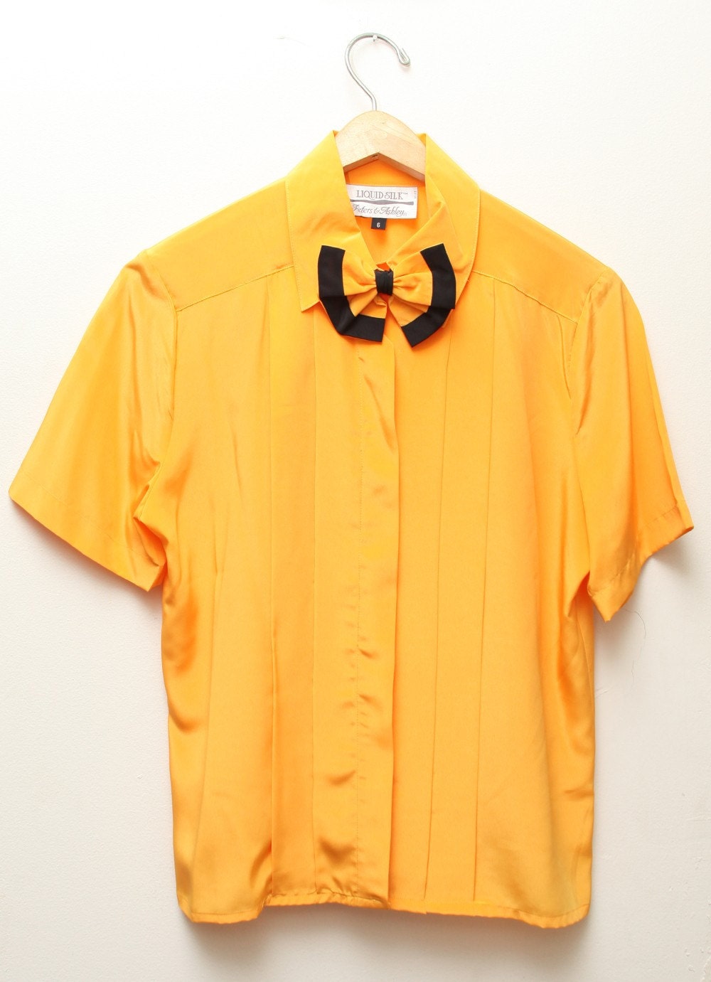 Unique Vintage Yellow Bow Tie Boxy Blouse - Size S-M