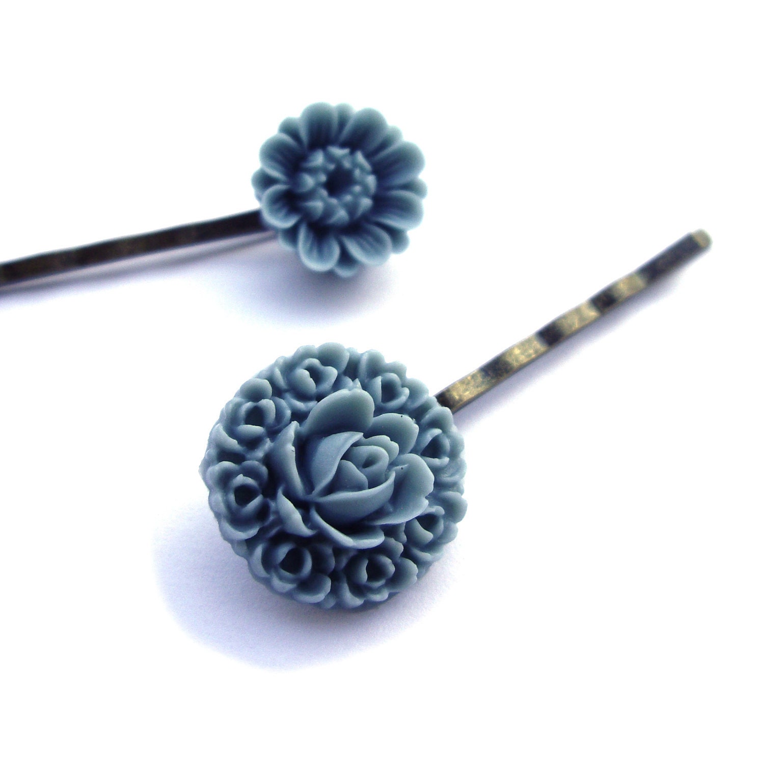 Flower hair pins, resin gray,  hairpins