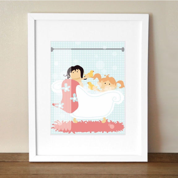 Girls Bath Time Print 8x10