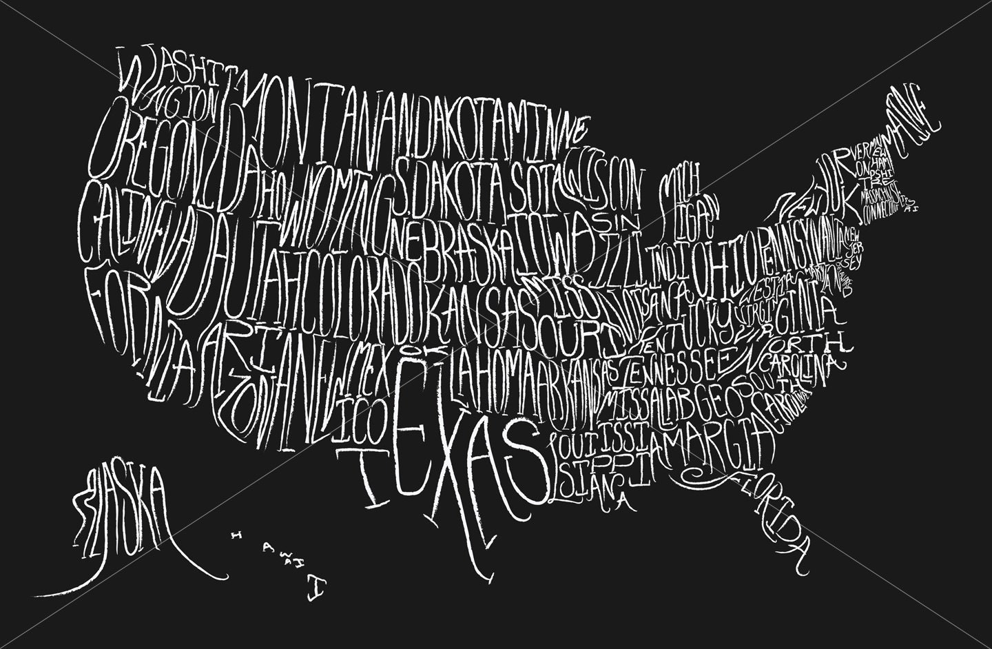 Typographic map of the US