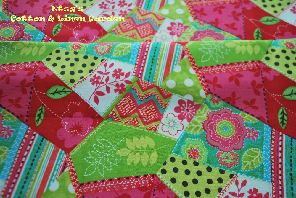 Cotton Fabric Bright Color Patchwork 1 yard Handmade by cloth2u