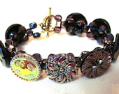 Bracelet - Vintage Carnival Lustre Glass Button and glass bead bracelet