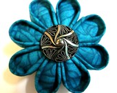Kanzashi Flower Brooch with Vintage Glass Button Centre
