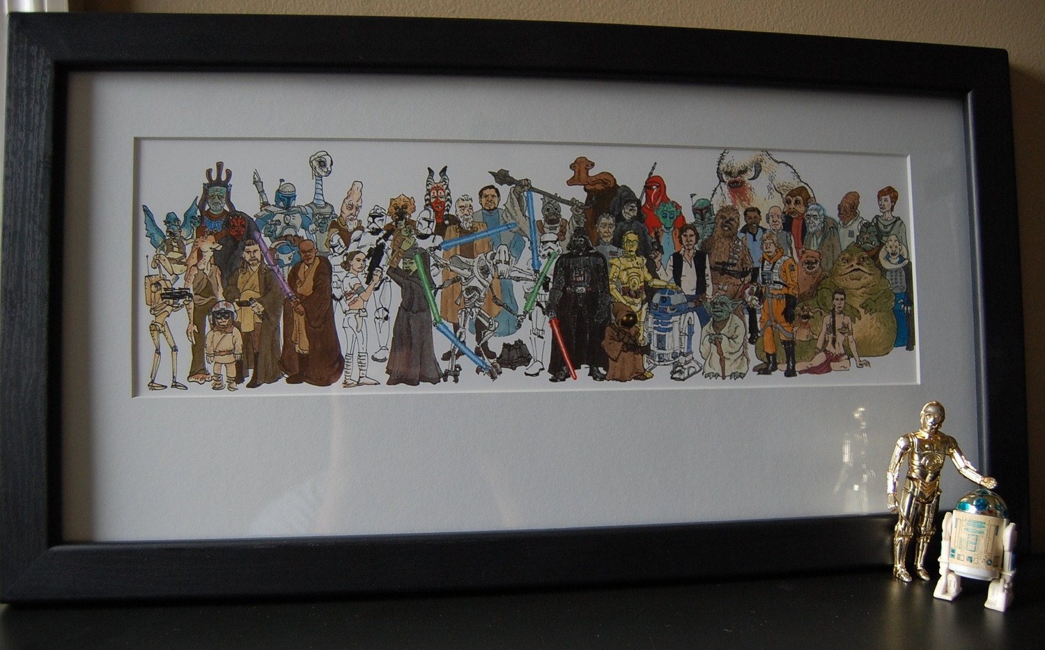MATTED Star Wars Character Line Up From The Entire Saga, matted for a standard 10"x20" frame
