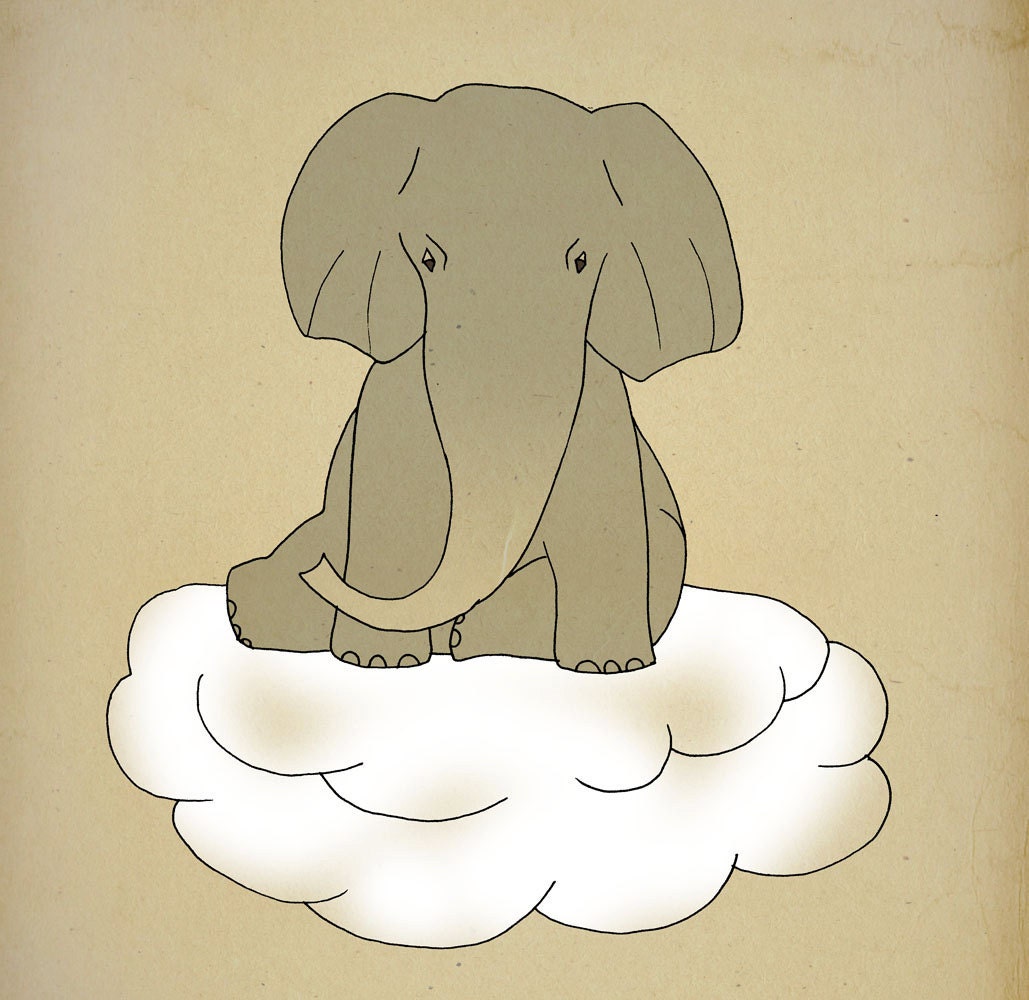 Nursery art illustration 12x16 elephant print