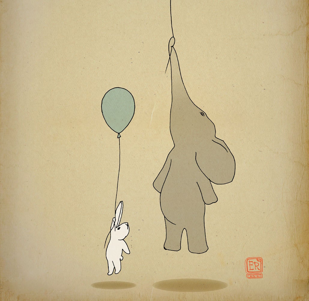 Kids wall art 16x23 nursery poster elephant and bunny
