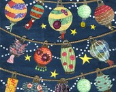 Celebration Chinese Lanterns Cut Paper Lanterns - Large Print of Original Painting Collage by Paper Taxi