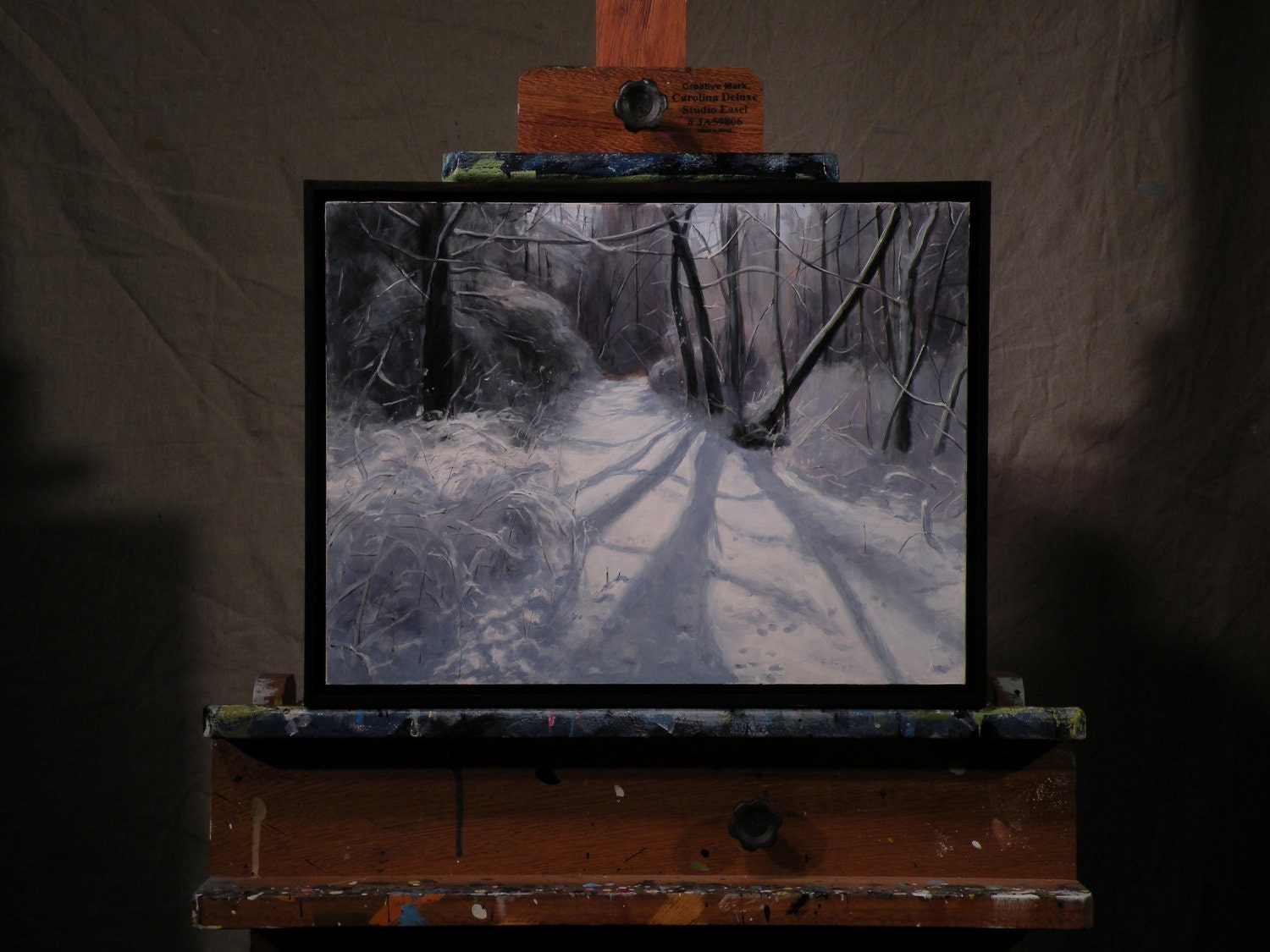 Landscape,Winter Path-Towards the Light. Original painting. 12" x 16".