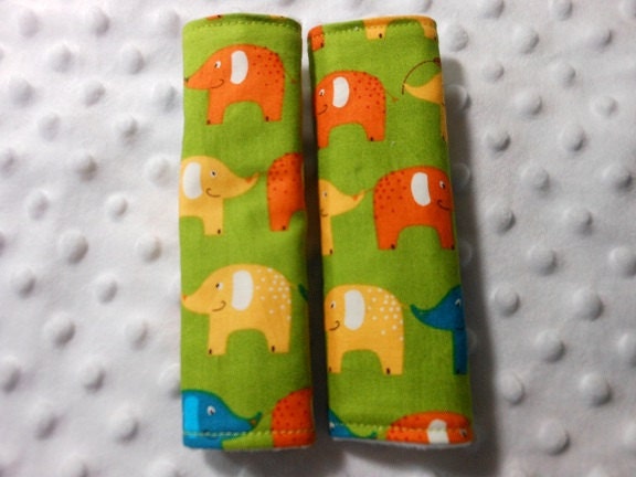 Infant Or Toddler Reversible Car Seat Strap Covers Playday Elephants Green Summer by Robert Kaufman