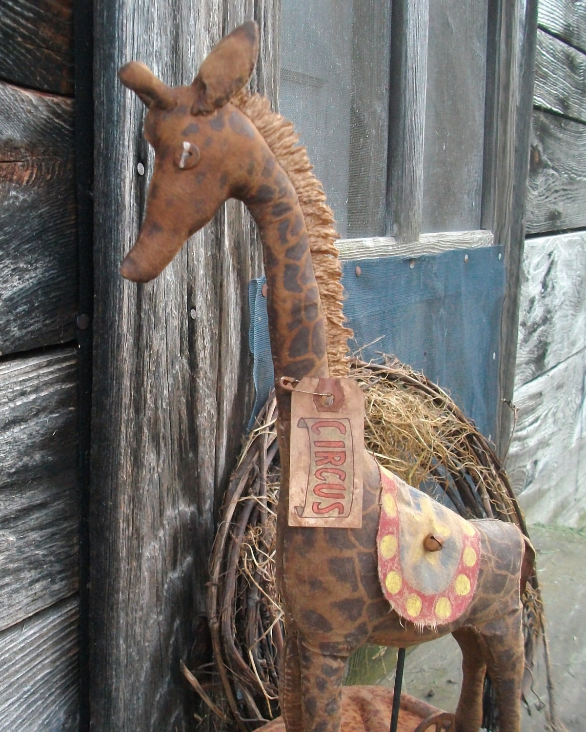 Primitive Vintage Look Pull Toy - Whimsical Circus Giraffe - Layaway Available