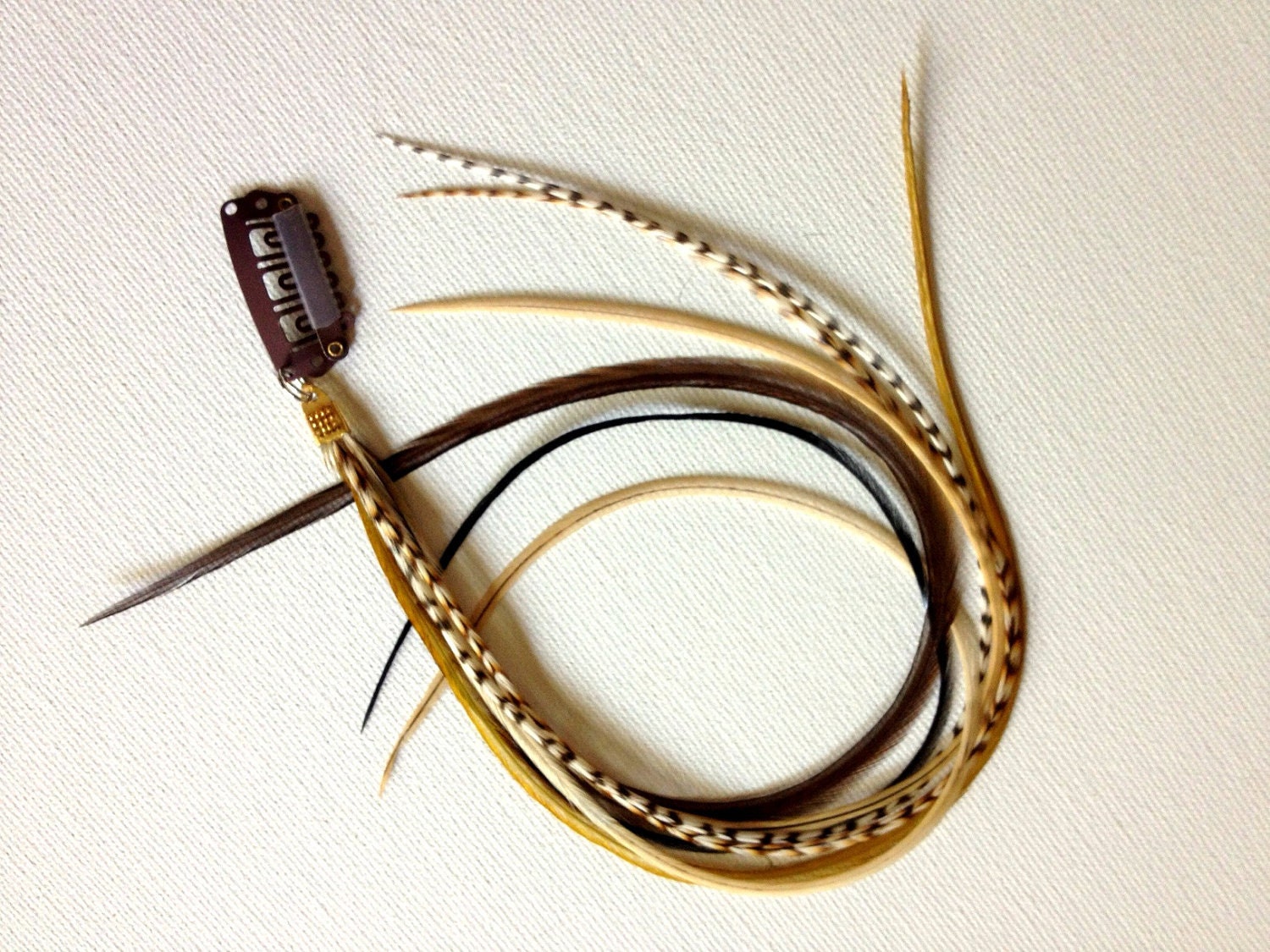 Long feather extension clip in extension - WEFT hair clip with natural colors Real hair feathers SALE Haar Veren