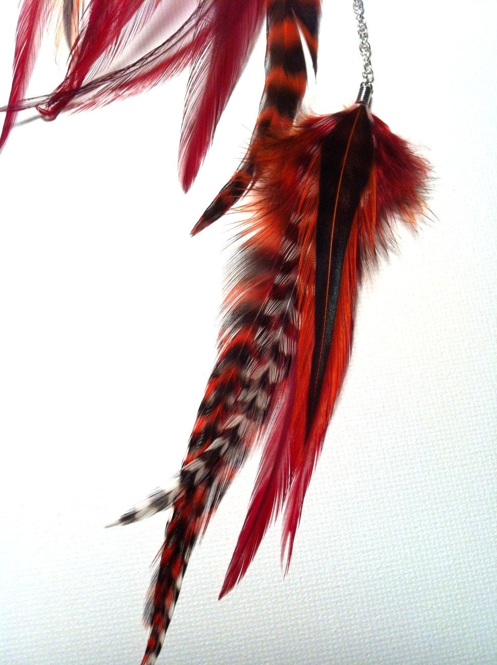 Red Feather Ear Cuff / Ear Wrap with chain - Fire Walker