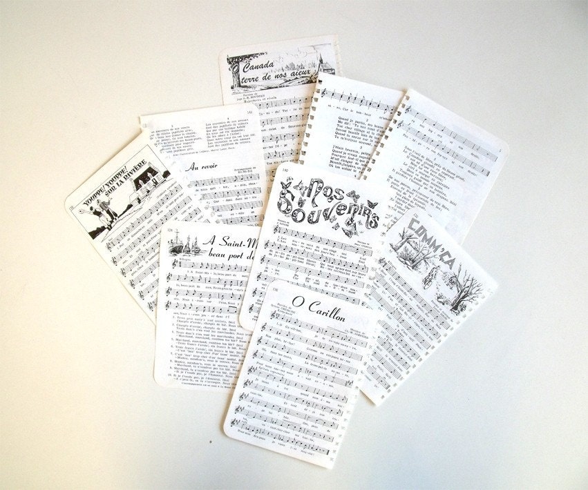 Vintage 1950s French-Canadian Québec Sheet Music - French Paper Ephemera Pack Black & White - For Collage Scrapbooking Altered Art