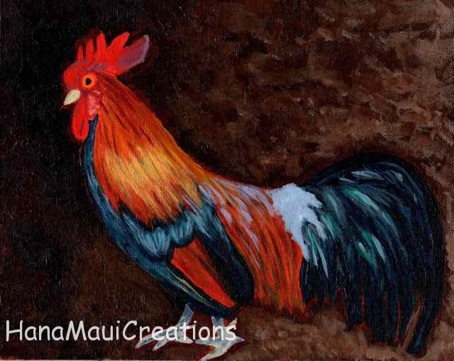 Rooster Note Card, Hawaiian, Blank, Autumn Colors, Fine Art Hawaii