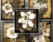 Flowers in Sepia - Digital Collage Sheet CG-464S - 1x1 inch squares for Scrapbooking Jewelry Making Crafts - Instant Download